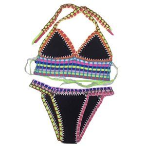 Brazilian Black Neoprene Tie Up Crochet Bikini KIINI Style